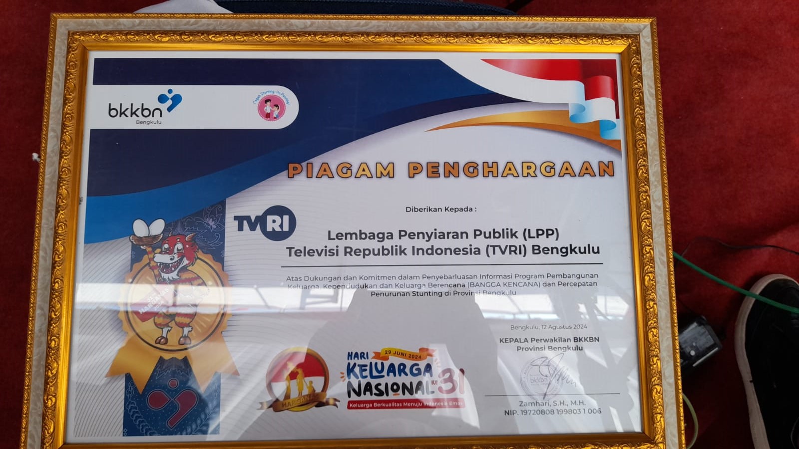 TVRI Stasiun Bengkulu Terima Pengharagaan Dari BKKBN Provinsi Bengkulu